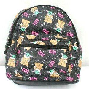 Rare New Bioworld Star Wars Black Backpack Multi-Color Grogu Baby Yoda 11" x 9"